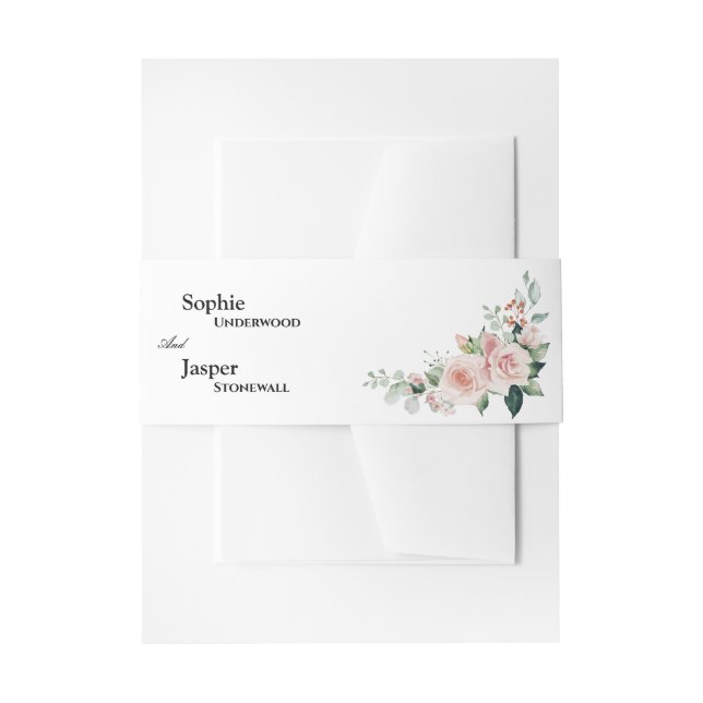 Blush Floral White Wedding Invitation Belly Band (Front Example)