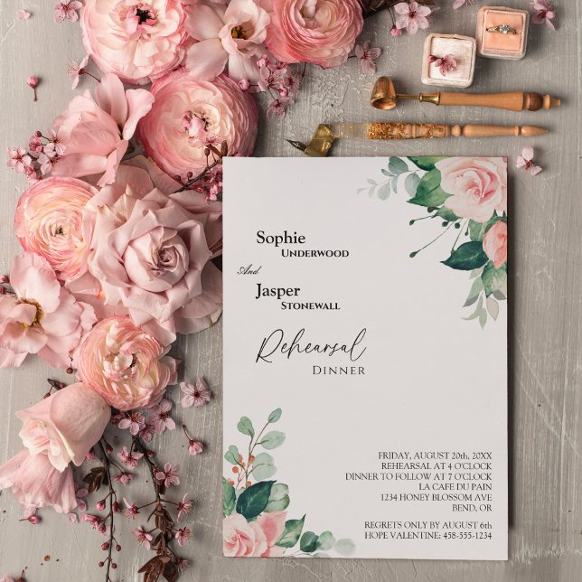 Blush Floral White Wedding Rehearsal Dinner Invitation (Creator Uploaded)
