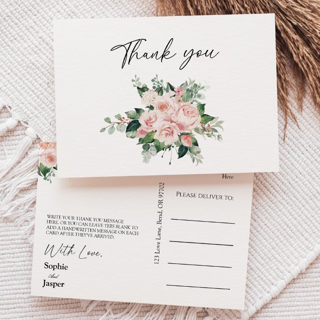 Blush Floral White Wedding Thank You Postcard (Creator Uploaded)