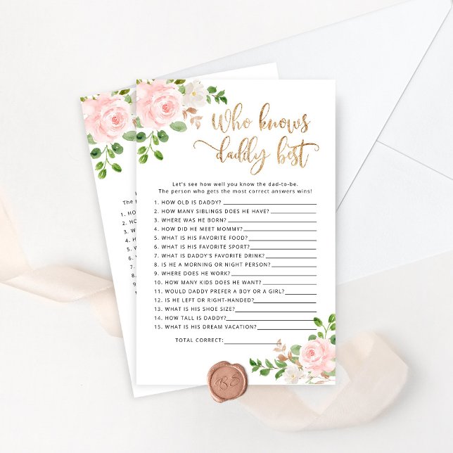 Blush floral Who knows daddy best baby shower game (Creator Uploaded)