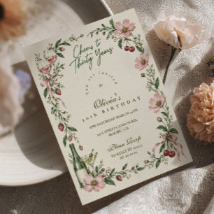 Blush Floral Wine 30th Birthday Invitation