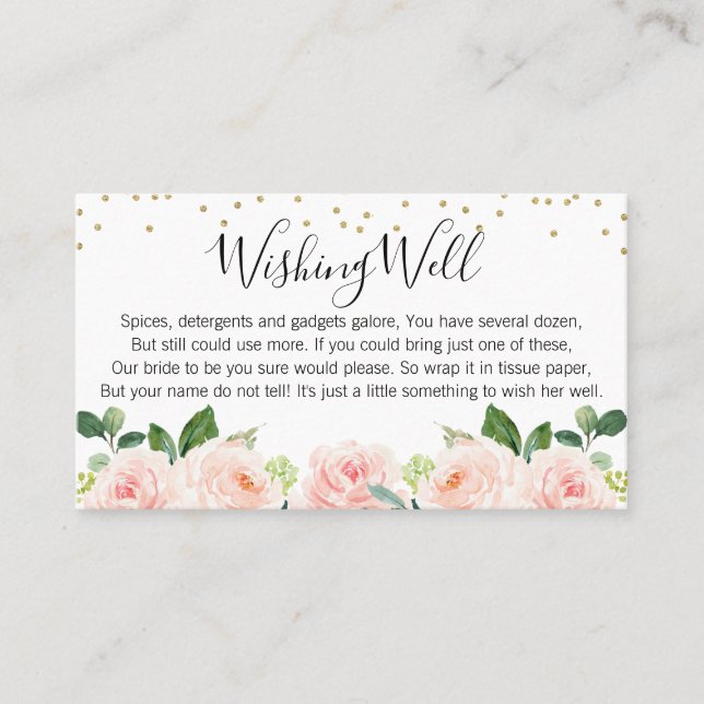 Blush Floral Wishing Well Bridal Shower Card (Front)