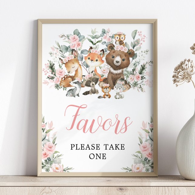 Blush Floral Woodland Animals Favours Sign (Creator Uploaded)