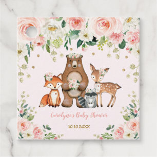 Blush Floral Woodland Forest Animals Baby Girl Favour Tags