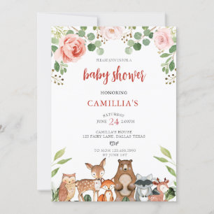 Blush Floral  Woodland  Girl Baby Shower  Invitation
