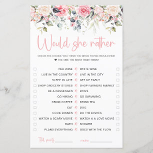 Blush Floral Would She Rather Game Card