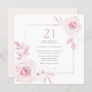 Blush Floral Wreath 21st Birthday Party Invitation