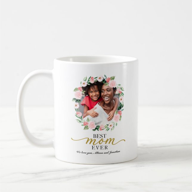 Blush Floral Wreath Best Mum Ever Mothers Day Coffee Mug (Left)