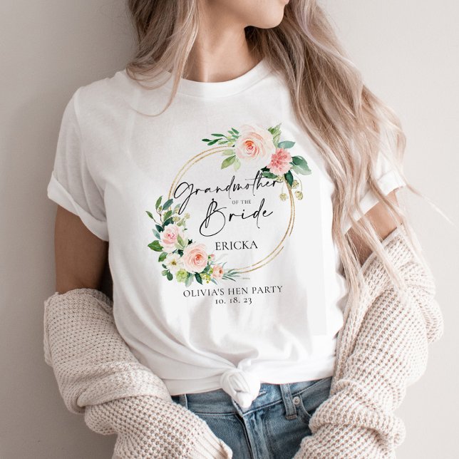 Blush Floral Wreath Grandmother Of The Bride T-Shirt (Creator Uploaded)