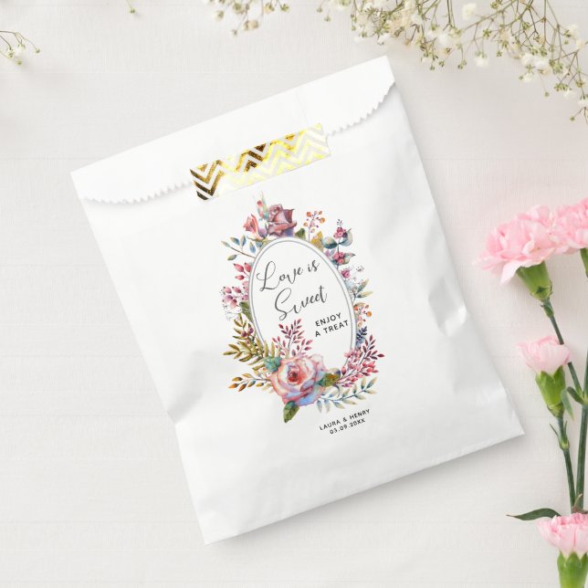 Blush Floral Wreath Love Is Sweet Wedding Favour Bag (Sealed)