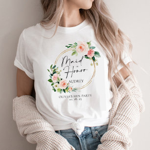 Blush Floral Wreath Maid Of Honour Personalised T-Shirt