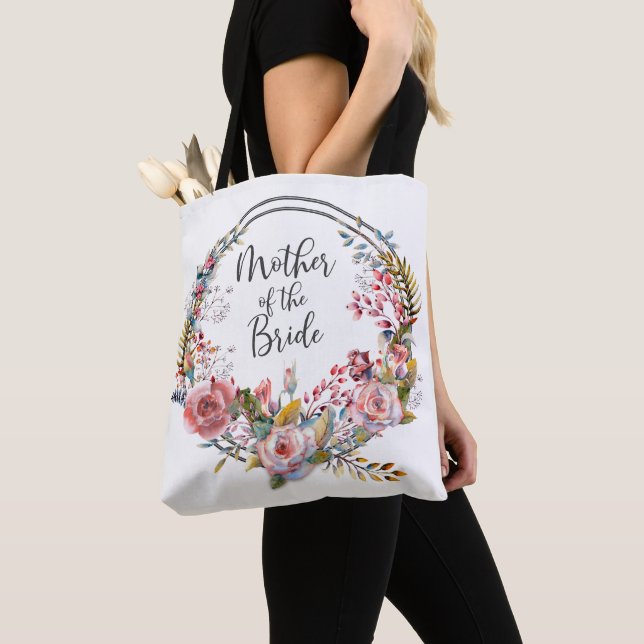 Blush Floral Wreath Mother of the Bride Tote Bag (Close Up)