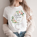 Blush Floral Wreath Mother Of The Groom T-Shirt<br><div class="desc">Looking for the perfect bridal party t-shirt collection? Look no further than our beautiful blush floral wreath collection. Featuring chic calligraphy font writing that reads "Mother Of The Groom" with the bridesmaids' names personalised on each shirt. Our collection is perfect for your bridesmaids' hen party, with space for the date...</div>