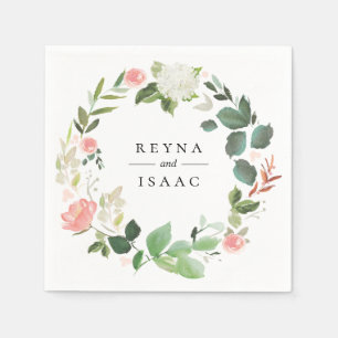 Blush Floral Wreath Personalised Paper Napkins
