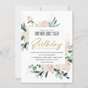 BLUSH FLORAL WREATH WATERCOLOR ANY AGE BIRTHDAY INVITATION