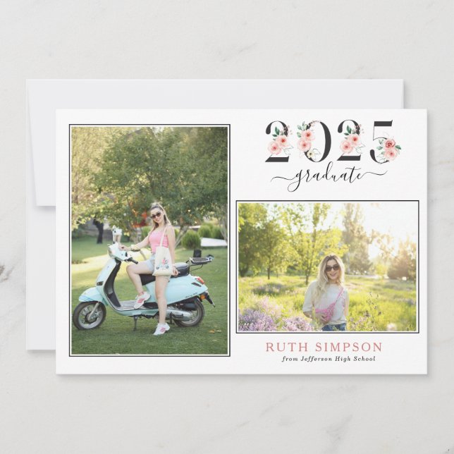 Blush Floral Year 2 Photo Graduation Announcement (Front)