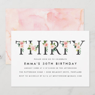 Blush Florals 30th Birthday Party Invitation
