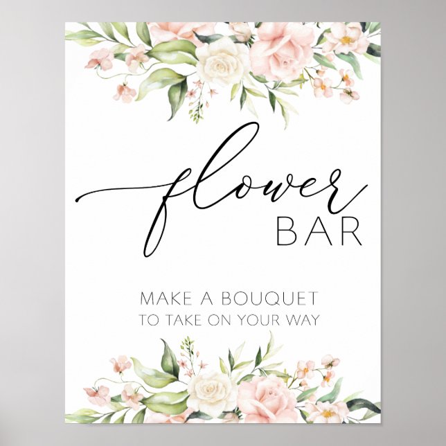 Blush Florals and Greenery Flower Bar Sign (Front)