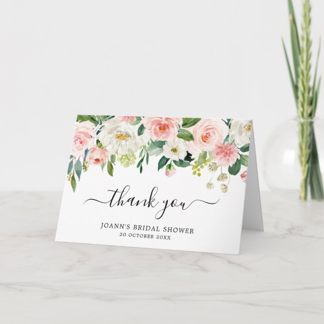 Blush Florals Botanical Bridal Shower Thank you (Front)