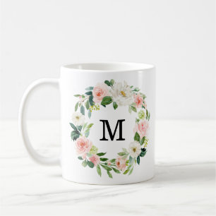 Blush Florals Floral Wreath Monogram Coffee Mug