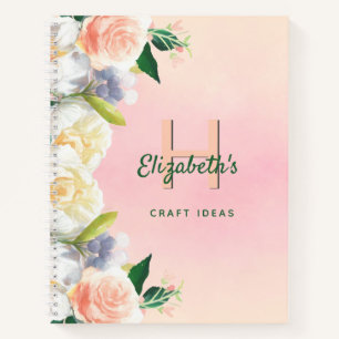 Blush florals monogram craft ideas notebook