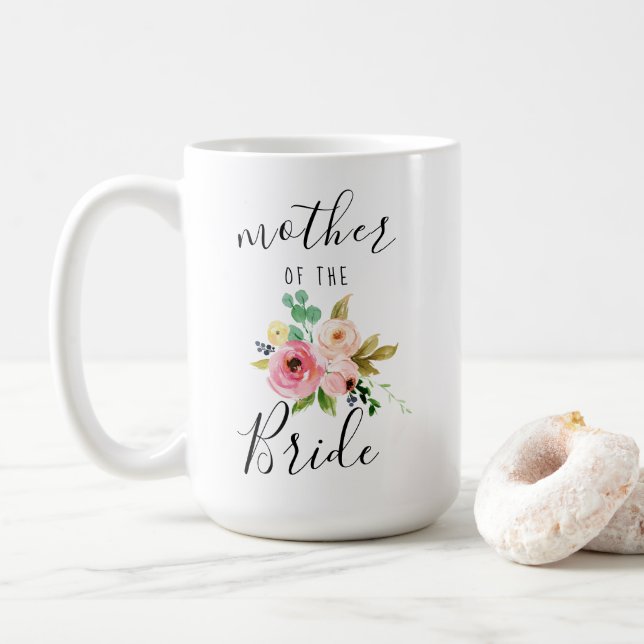 Blush Florals Mother of the Bride Gift 15oz  Coffee Mug (With Donut)