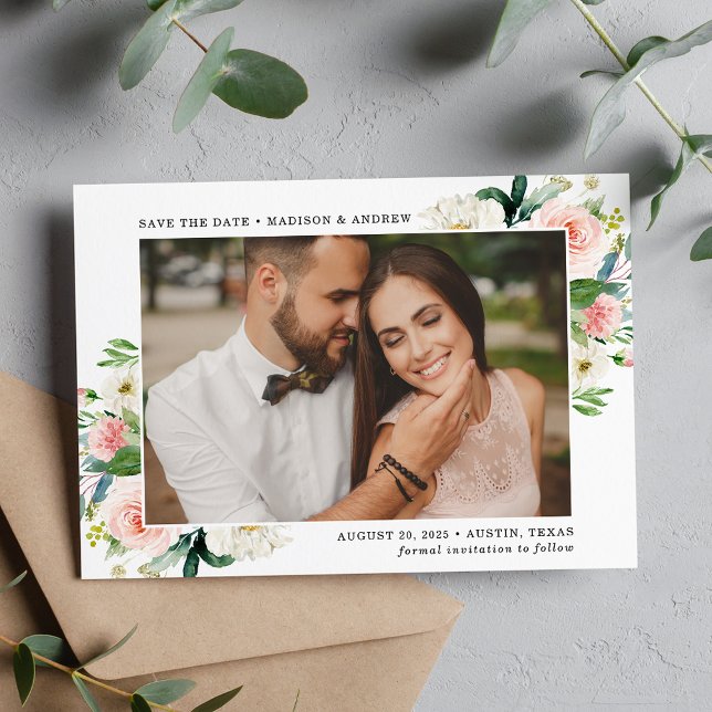 Blush Florals Photo Save The Date (Creator Uploaded)