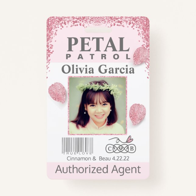 Blush flower Girl Petal Patrol Badge ID Badge (Front)
