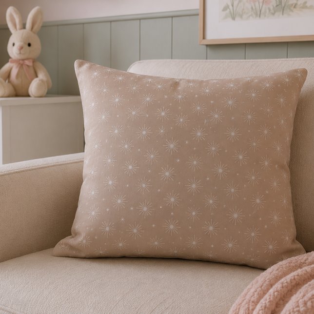 Blush Flower Nursery Throw Pillow Cushion (Elegant blush nursery throw pillow for a cozy, modern baby room with timeless Scandinavian style.)