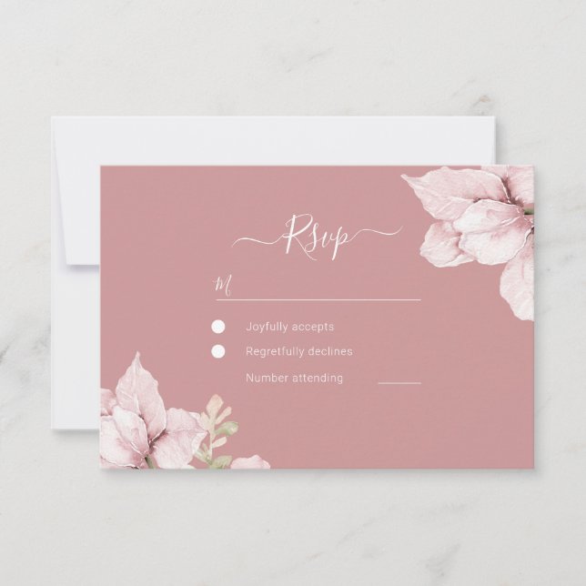 Blush Flower Petals Wedding RSVP Card (Front)