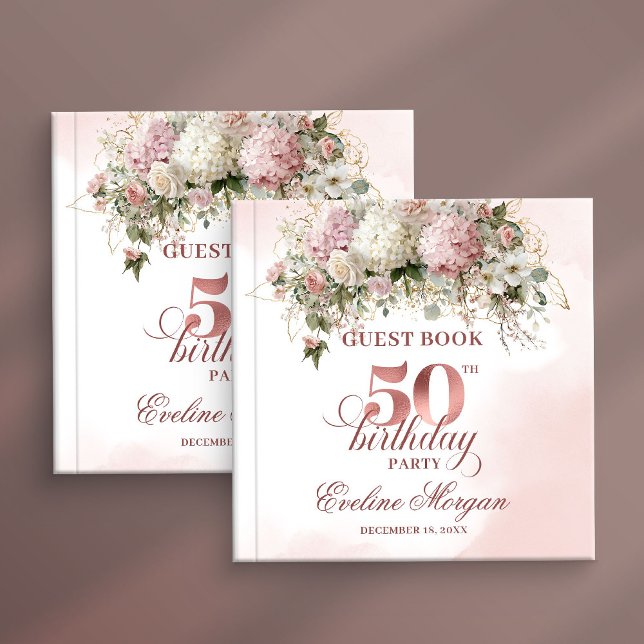 Blush Flowers and Gold 50th Birthday Guestbook (Blush Flowers and Gold 50th Birthday Guestbook)