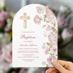 Blush Flowers Arch Baptism Invitation