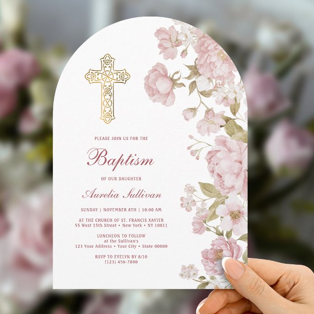 Blush Flowers Arch Baptism Invitation (Creator Uploaded)