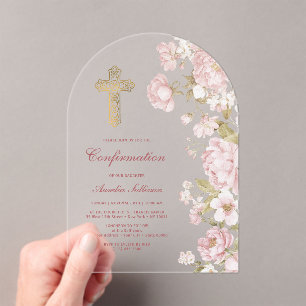 Blush Flowers Arch Confirmation Acrylic Invitations
