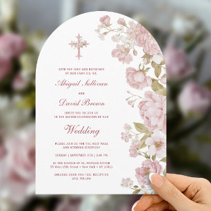 Blush Flowers Arch Religious Wedding Invitation