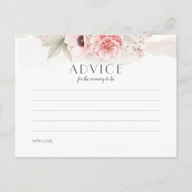 Blush Flowers Baby Shower Advice Cards (Front)
