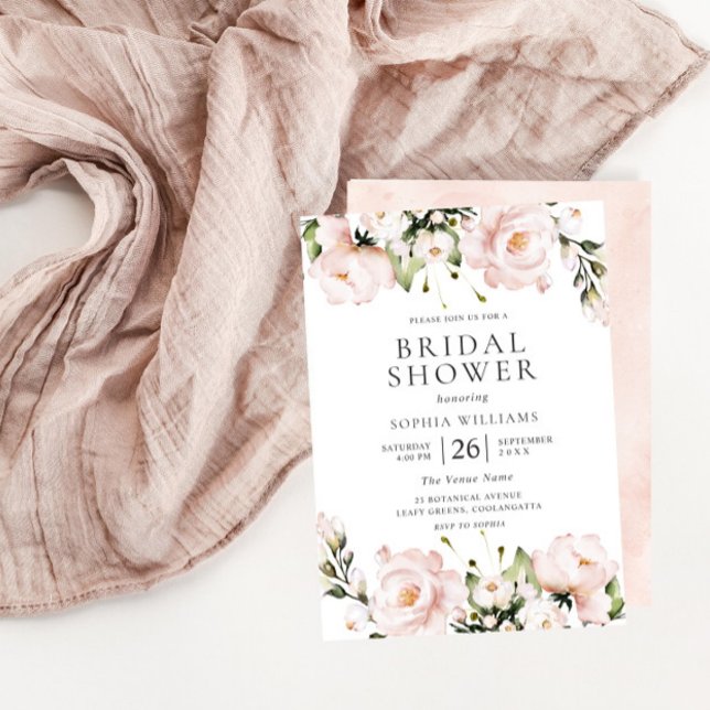 Blush Flowers Elegant All Seasons Bridal Shower Invitation (Creator Uploaded)