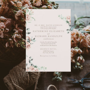 Blush Flowers Eucalyptus Blush Wedding Invitation