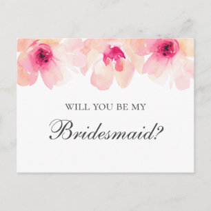 Blush flowers. Floral Will you be my bridesmaid Postcard