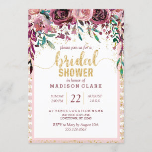Blush Flowers & Gold Bridal Shower Invitation