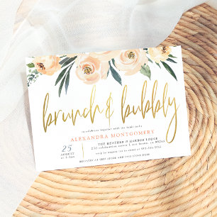 Blush Flowers Gold Brunch & Bubbly Bridal Shower Invitation