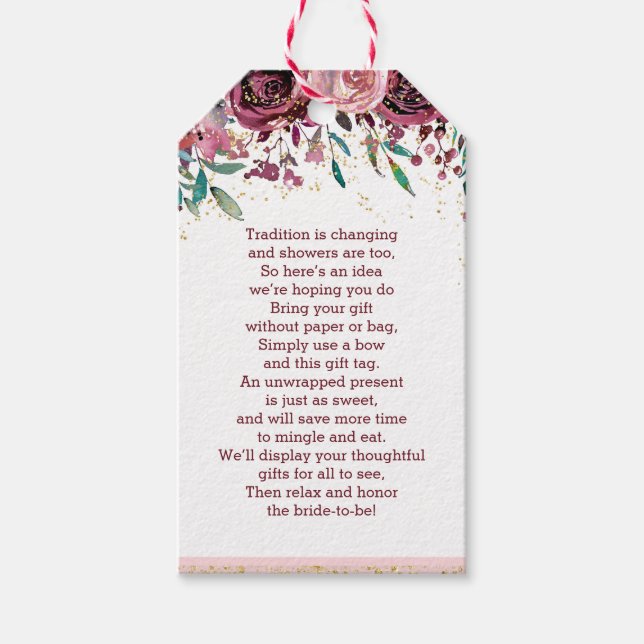 Blush Flowers Gold Confetti Bridal Display Shower Gift Tags (Front)