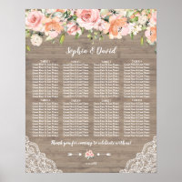 Blush Flowers Lace Wood Wedding Seating Chart