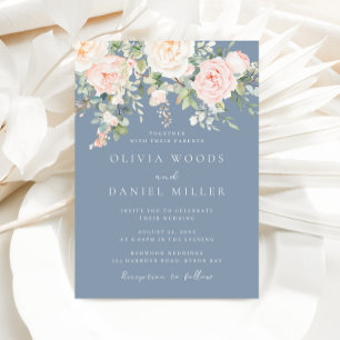 Blush Flowers Modern Elegance Dusty Blue Wedding Invitation