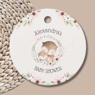 Blush Flowers Owl Baby Girl Shower Thank You Favour Tags