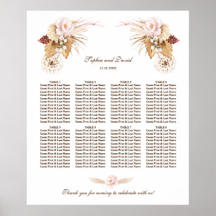 Blush Flowers Pampas Grass Wedding Seating Chart