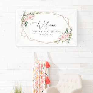 Blush Flowers, Pink Flowers, Baby Shower Welcome Banner