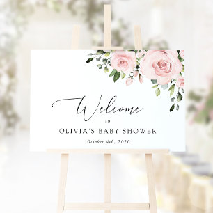 Blush Flowers, Pink Flowers, Baby Shower Welcome Poster