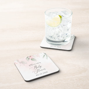 Blush Flowers, Pink Flowers, Boho, Baby Shower Coaster