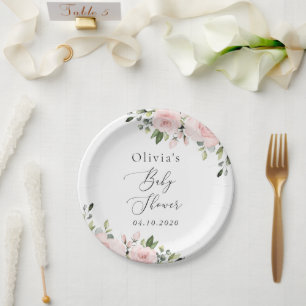Blush Flowers, Pink Flowers, Boho, Baby Shower Paper Plate
